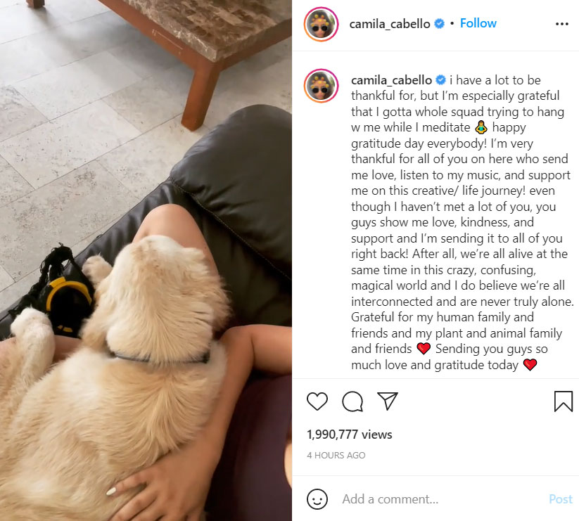 Camila Cabello weighs in on being thankful after split from Shawn Mendes